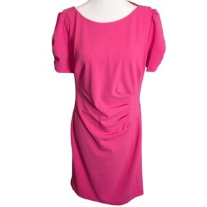 Karl Lagerfeld Casual Midi Sheath Dress Puff Sleeve Zip Pink Women's Size 16